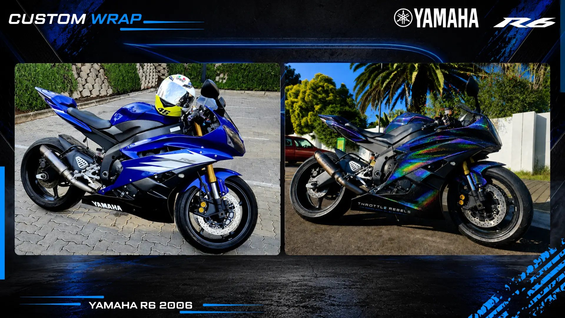 Throttle Rebels — Yamaha R6 2006 custom wrap before and after